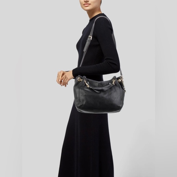 MICHAEL Michael Kors - Leather Chain-Link Hobo Tote, Black Pebble Leather - Picture 9 of 10